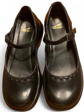 Dansko Black Leather Mary Jane Slip-On Shoes